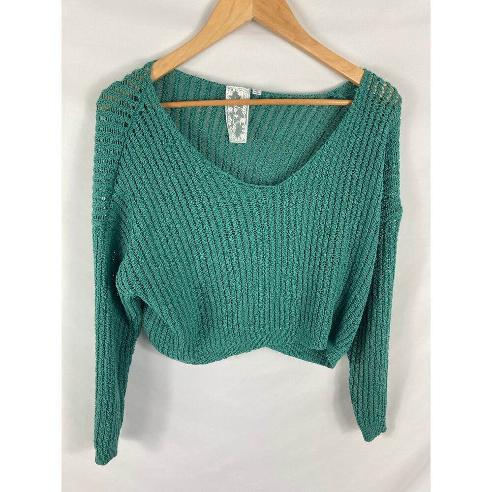 Sadie & Sage Loose Knit Green Crop Sweater Size Small